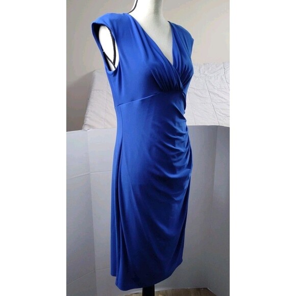 Lauren Ralph Lauren Womens Size 10 Ruched  Stretch Dress Faux Wrap Royal Blue - Picture 3 of 6